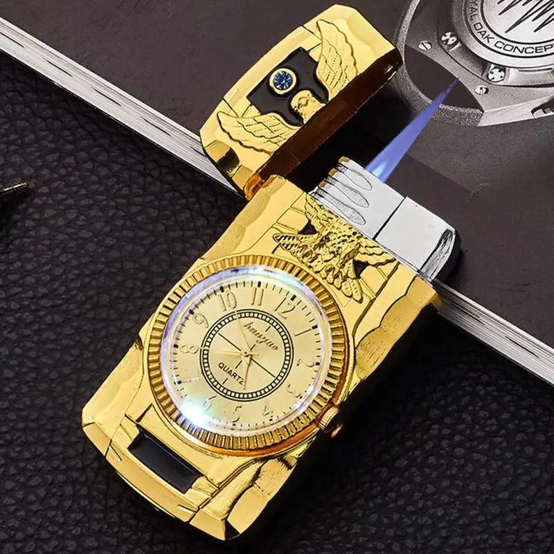 LED Gold Watch Jet Lighter Torch Turbo Gas Lighter Windproof Cigar Cigarette Metal Lighter Inflated Gasoline Butane Men Gift
LED Gold Watch Jet Lighter Torch Turbo Gas Lighter Windproof Cigar Cigarette Metal Lighter Inflated Gasoline Butane Men Gift
