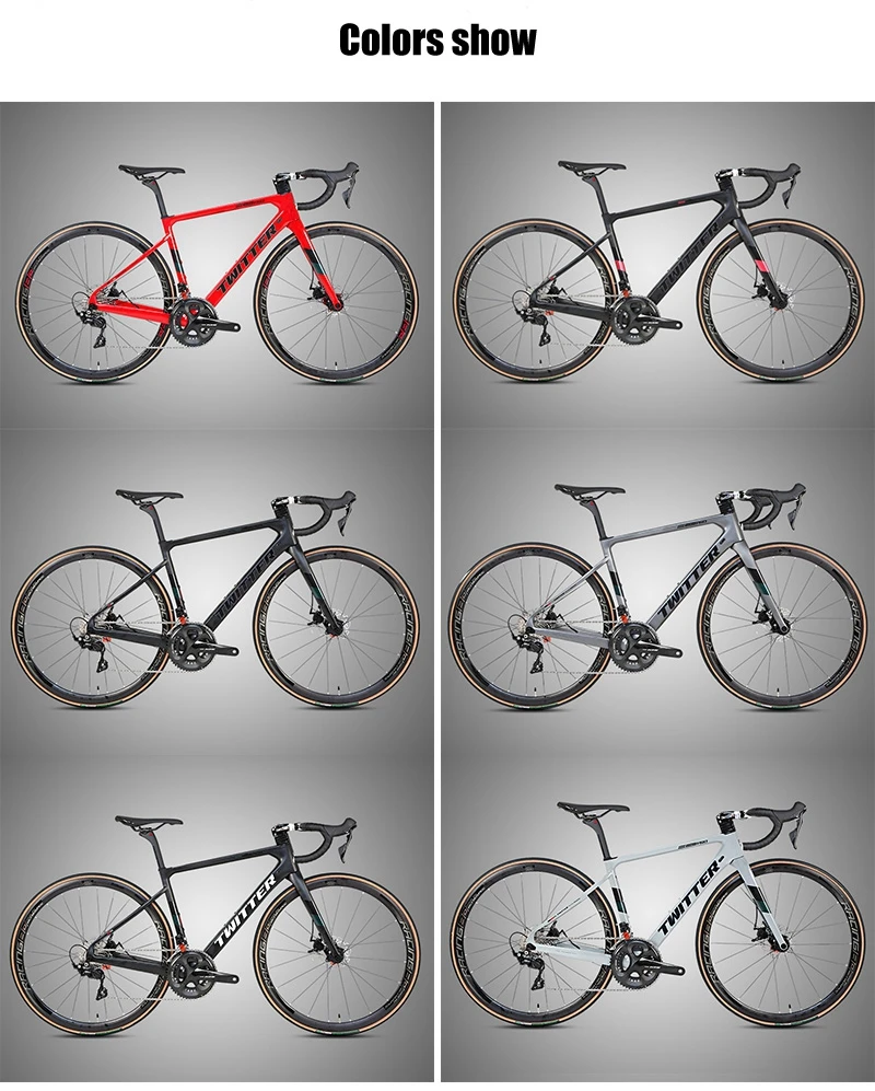 TWITTER 2020 new arrival 700c Full Carbon Road Bike complete Disc Brake hidden cables 105 groupset 22 Speed Gravel Road Bicycle