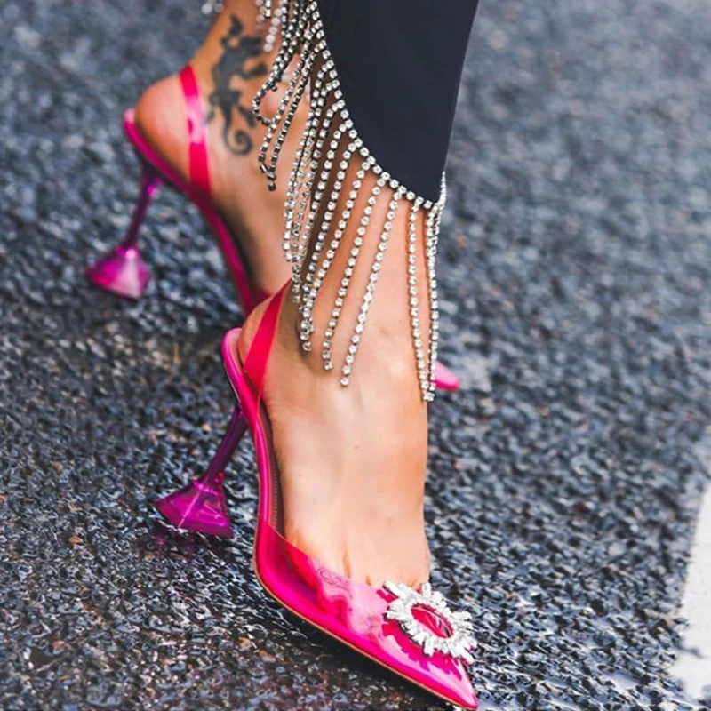 

New Rhinestone Pumps Women Transparent High Heels Sexy Pointed Toe Fashion Party Wedding Shoes Ladies sandalias de las mujeres
