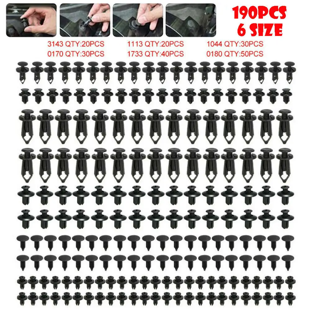 190pcs Universal Auto Fastener Push Pin Rivet Trim Clips 6 Sizes Vehicle Car Door Panel Fender Bumpers Grilles Auto Rivet Clip
190pcs Universal Auto Fastener Push Pin Rivet Trim Clips 6 Sizes Vehicle Car Door Panel Fender Bumpers Grilles Auto Rivet Clip