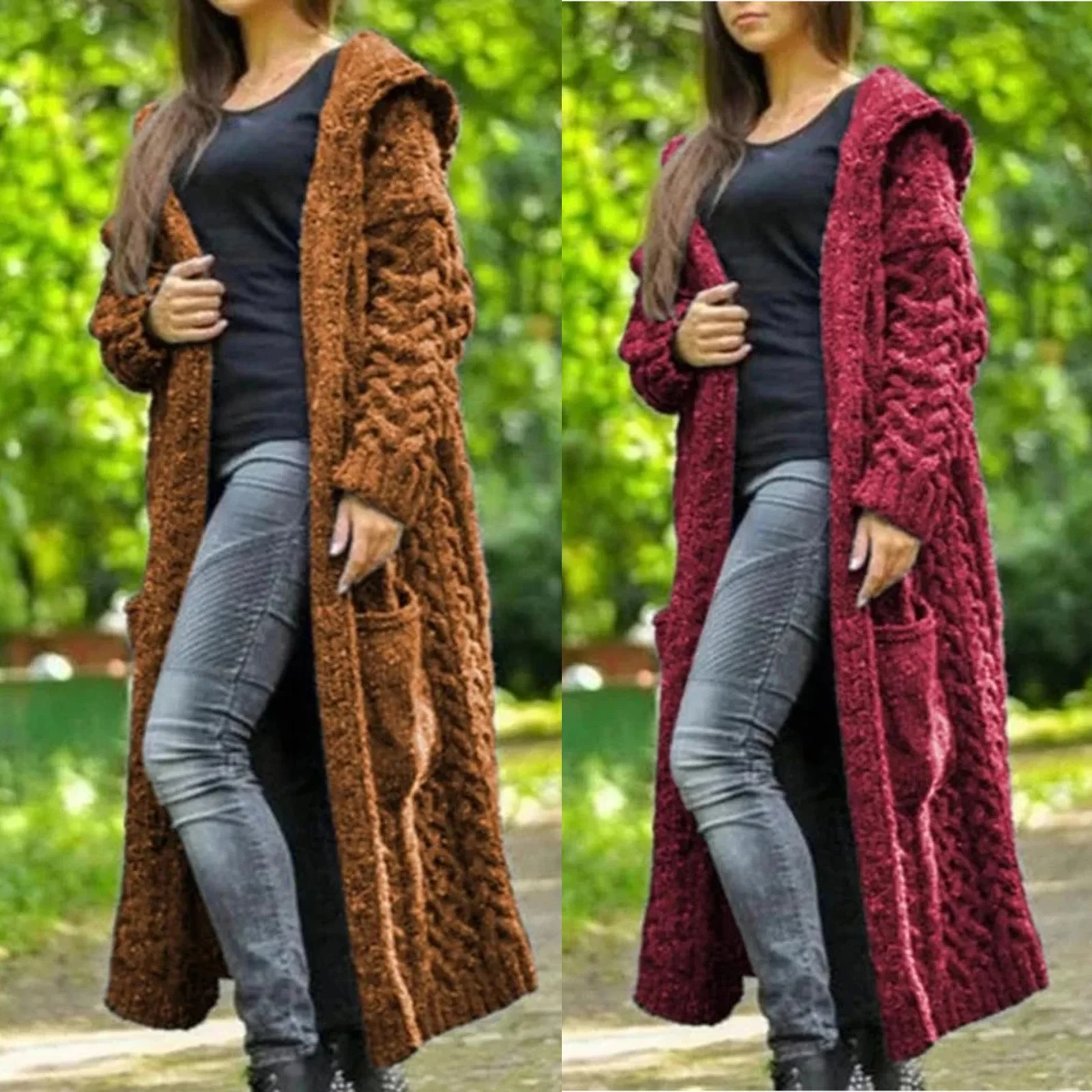 Casual Knitted Long Outerwear with Hood Thick Long Cardigan Sweater Women TY66 
Casual Knitted Long Outerwear with Hood Thick Long Cardigan Sweater Women TY66