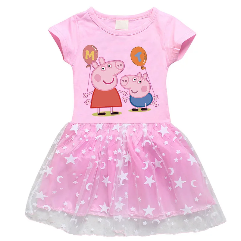 

Genuine Authority Peppa Pig Child Girl 100% Dress Cartoon Stars Hem Short Sleeve baby clothing