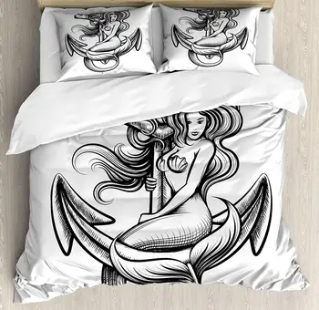 Anchor Duvet Cover Set Monochrome Long Haired Mermaid Motif Tattoo Art Design Greek Folklore Decorative 3 Piece Bedding Set
Anchor Duvet Cover Set Monochrome Long Haired Mermaid Motif Tattoo Art Design Greek Folklore Decorative 3 Piece Bedding Set