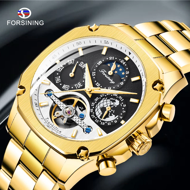 FORSINING Gold Business Watch Men Automatic Luminous Clock Tourbillon Moonphase Mechanical Watch Top Brand Relogio Masculino
FORSINING Gold Business Watch Men Automatic Luminous Clock Tourbillon Moonphase Mechanical Watch Top Brand Relogio Masculino
