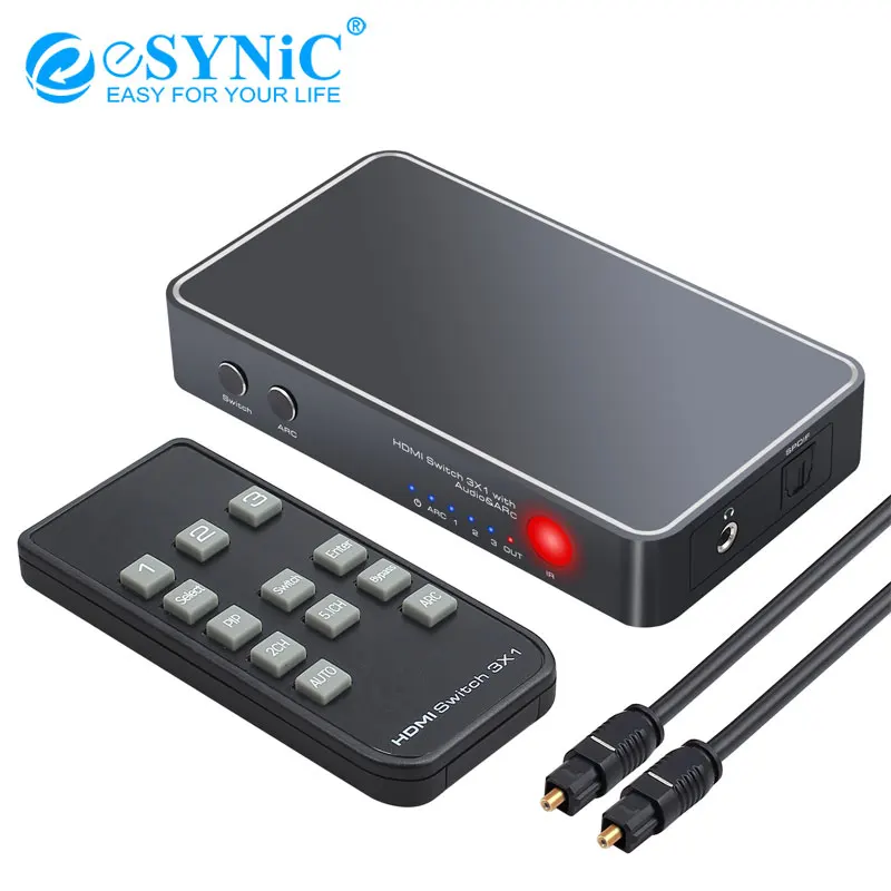 eSYNiC 3 Port HDMI Switch with Audio Extractor PIP HDMI to HDMI Optical TOSLINK SPDIF Audio Converter IR Remote Switcher 4K 3D
eSYNiC 3 Port HDMI Switch with Audio Extractor PIP HDMI to HDMI Optical TOSLINK SPDIF Audio Converter IR Remote Switcher 4K 3D