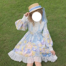 Vestido japonés Lolita Margarita niña manga larga Op vestido japonés pequeño fresco dulce vestido(China)