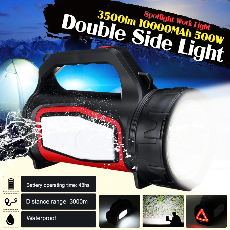 500W High power LED Flashlight Searchlight Spotlight Torch Hunting Camping light Emergency Light + Side light
500W High power LED Flashlight Searchlight Spotlight Torch Hunting Camping light Emergency Light + Side light