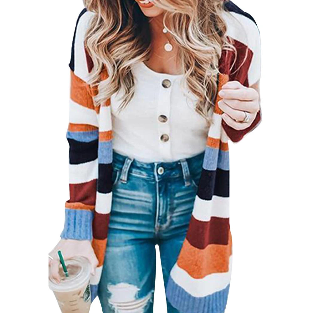Autumn Striped Women Cardigan Long Contrast Open Stitch Sweater Multi-colors Crocheted Women Cardigans Casual Female Tops D40
Autumn Striped Women Cardigan Long Contrast Open Stitch Sweater Multi-colors Crocheted Women Cardigans Casual Female Tops D40