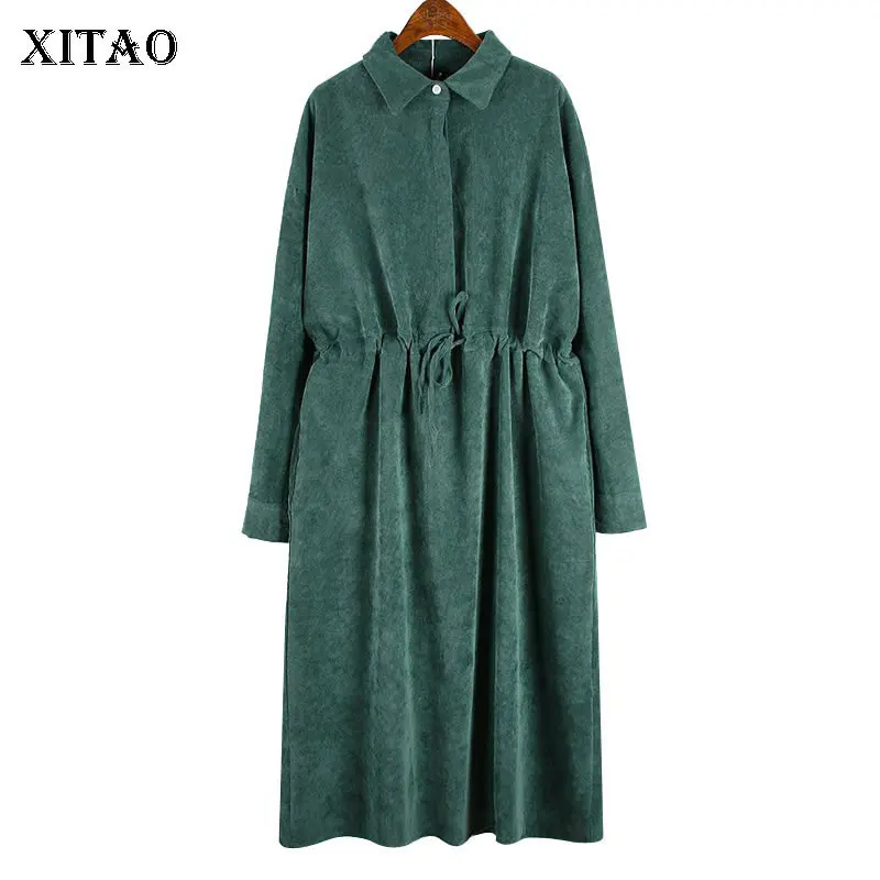 XITAO Pleated Bandage Waist Dress Women Fashion New High Waist Turn Down Collar Bandage Full Sleeve Loose Casual Dress GCC2710 
XITAO Pleated Bandage Waist Dress Women Fashion New High Waist Turn Down Collar Bandage Full Sleeve Loose Casual Dress GCC2710