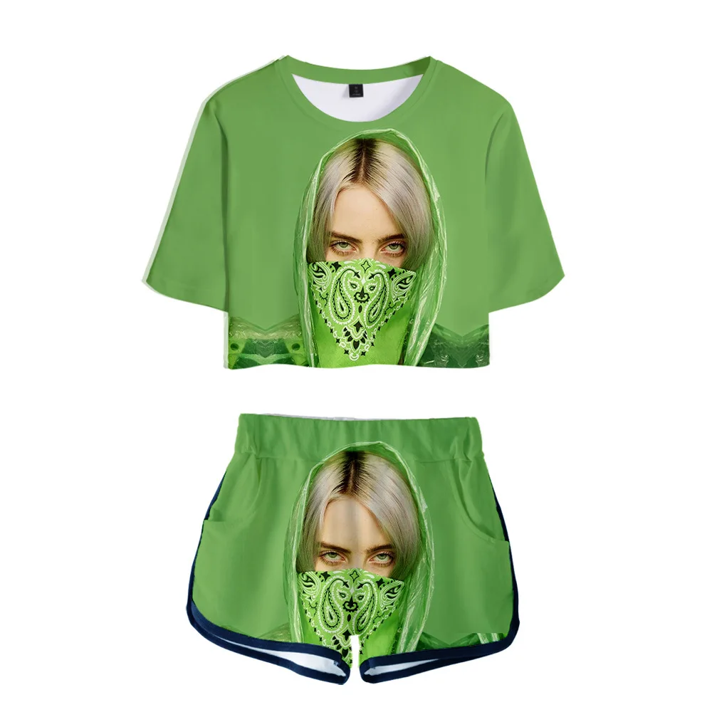 Billie Eilish 3D Printed Tracksuit Women Two Pieces Set Crop Top and Short Pants Elastic Waist Leisure 2 Piece Set Women Outfits 
Billie Eilish 3D Printed Tracksuit Women Two Pieces Set Crop Top and Short Pants Elastic Waist Leisure 2 Piece Set Women Outfits