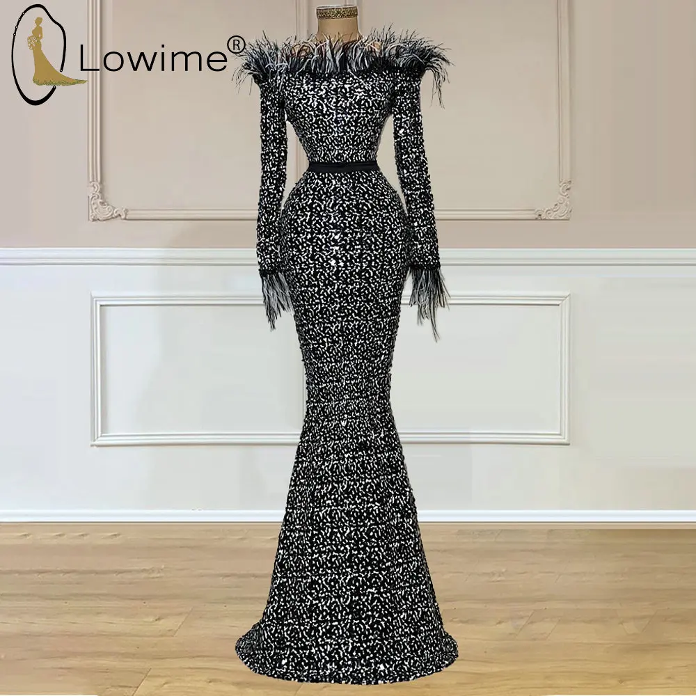 Feathers Off Shoulder Black Mermaid Evening Dresses 2021 Custom Made Elegant Evening Wear Sequins Party Gowns Robes
Feathers Off Shoulder Black Mermaid Evening Dresses 2021 Custom Made Elegant Evening Wear Sequins Party Gowns Robes