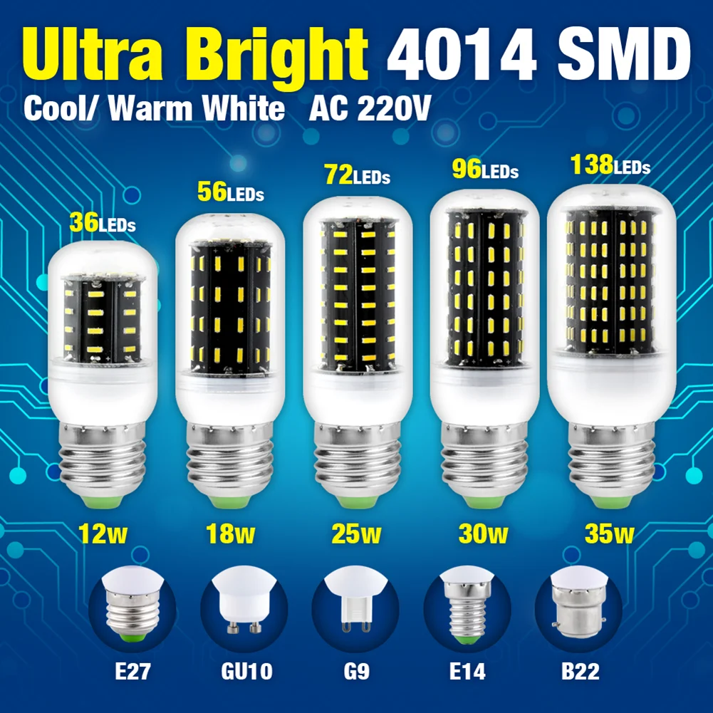 36/56/72/96/138LED E14 Corn Bulb E27 LED Lamps 220V B22 G9 GU10 High Power Lights SMD 4014 Lampada Led AC 220V LED Lamp Bulb 
36/56/72/96/138LED E14 Corn Bulb E27 LED Lamps 220V B22 G9 GU10 High Power Lights SMD 4014 Lampada Led AC 220V LED Lamp Bulb