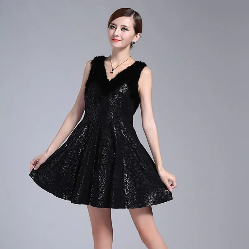 New Autumn Winter Women Dress Fashion Mink Fur Splice Genuine Leather Dress Elegant Slim Fit Sleeveless Dress Plus Size 3XL 
New Autumn Winter Women Dress Fashion Mink Fur Splice Genuine Leather Dress Elegant Slim Fit Sleeveless Dress Plus Size 3XL