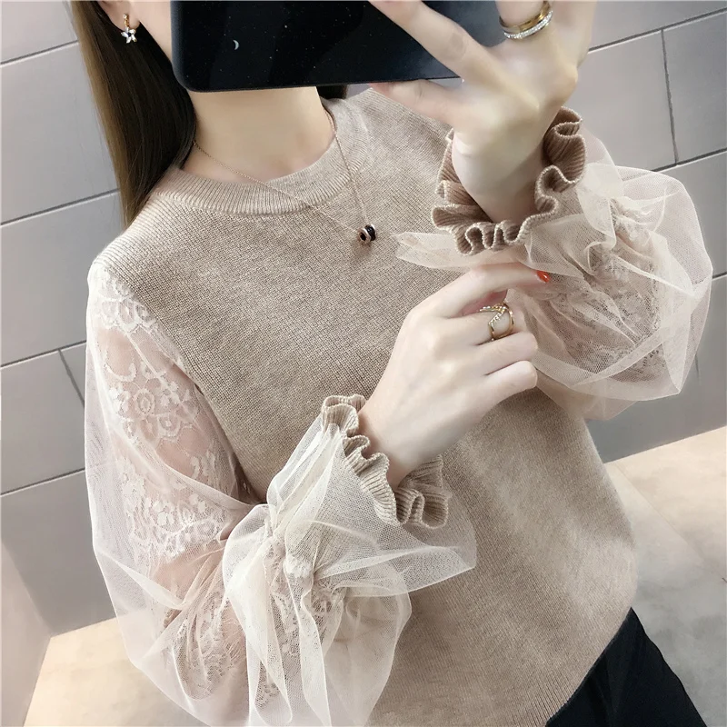 Women's Sweater Spring New Loose Korean Mesh Lace Stitching Sweater Short Long Sleeve Ropa Mujie Women's Turtleneck
Women's Sweater Spring New Loose Korean Mesh Lace Stitching Sweater Short Long Sleeve Ropa Mujie Women's Turtleneck