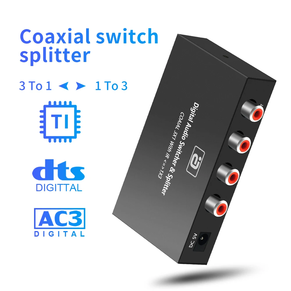 AYINO DTS AC3 Digital coaxial audio switcher 3X1 Bi-directional Converter audio splitter Extender with IR Remote Control
AYINO DTS AC3 Digital coaxial audio switcher 3X1 Bi-directional Converter audio splitter Extender with IR Remote Control