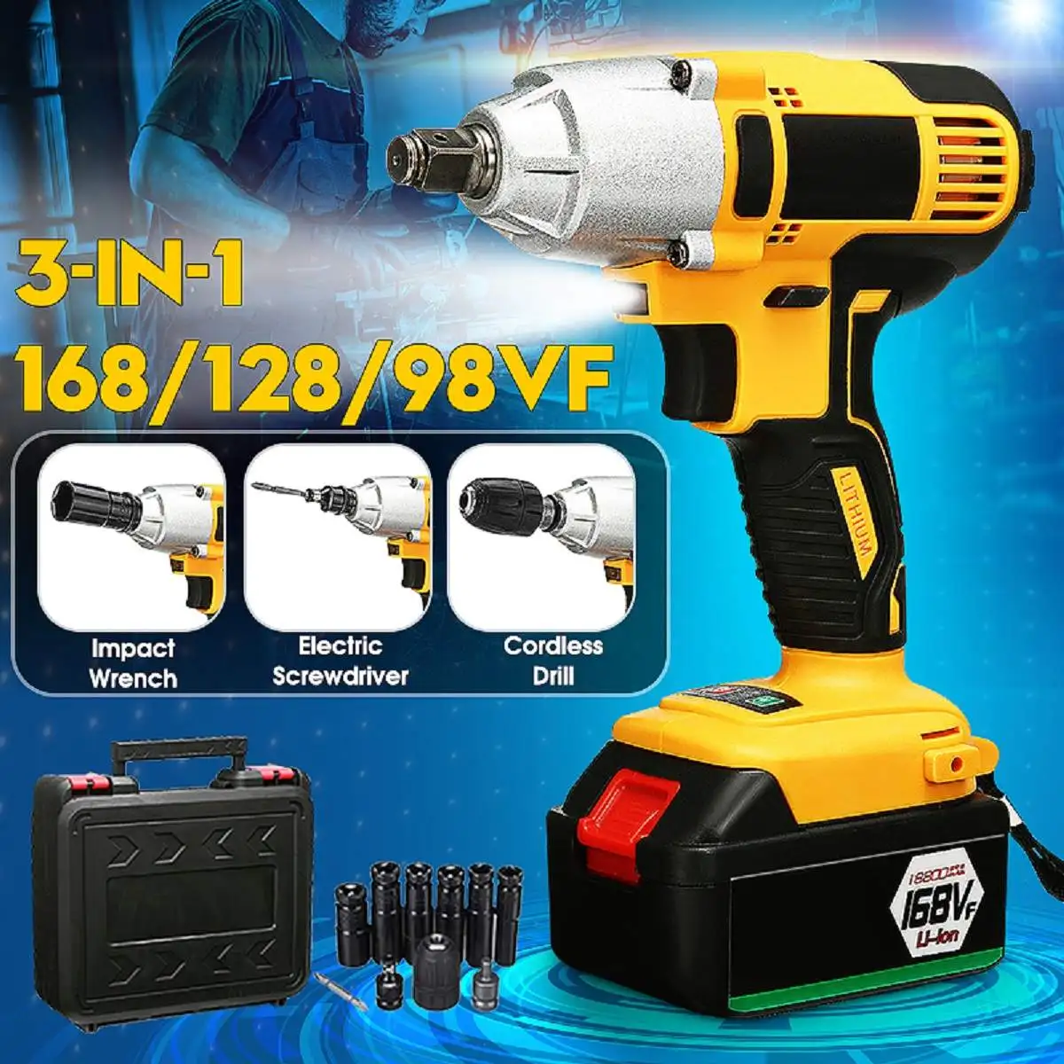 98-188VF 280N/m Cordless Brushless Electric Wrench Two Speed Adjustable Electric Toolwith LED Light Rechargeable Lithium Battery
98-188VF 280N/m Cordless Brushless Electric Wrench Two Speed Adjustable Electric Toolwith LED Light Rechargeable Lithium Battery