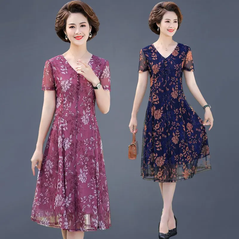 Фото Платье для женщин среднего и пожилого возраста летнее платье с цветочным принтом
