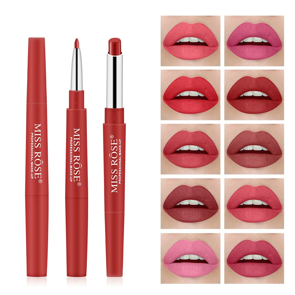 

Hot sale 30 Colors Miss Rose Matte Lipstick 2 In 1 Waterproof Lipliner Long-lasting Moisturizing Lipsticks Professional Makeup
