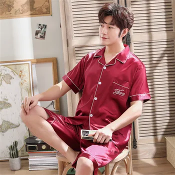 2020 Summer Cardigan Lapel Men's Artificial Silk Short-Sleeved Shorts Homewear Set Men Sleepwear Pajamas Mens Pajama Set
2020 Summer Cardigan Lapel Men's Artificial Silk Short-Sleeved Shorts Homewear Set Men Sleepwear Pajamas Mens Pajama Set