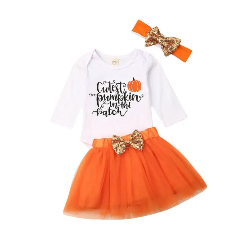 Newborn Baby Girl Pumpkin Long Sleeve Letter Print Bodysuit + Skirt Tutu +Headband Halloween Outfits Set
Newborn Baby Girl Pumpkin Long Sleeve Letter Print Bodysuit + Skirt Tutu +Headband Halloween Outfits Set