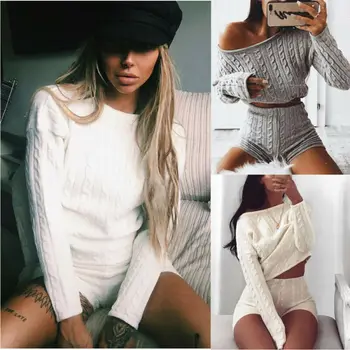 New Women Cable Knit Long Sleeve Solid Color Fashion Crop Top Lounge Wear Office Ladies 2pcs Tracksuit Set
New Women Cable Knit Long Sleeve Solid Color Fashion Crop Top Lounge Wear Office Ladies 2pcs Tracksuit Set