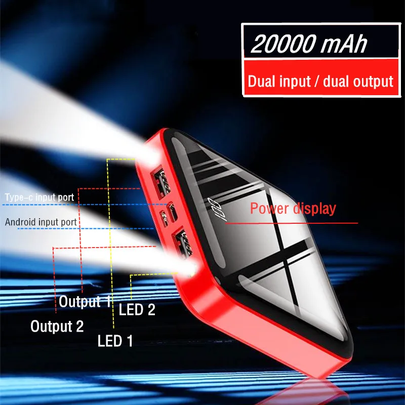 Mini power bank 20000mah portable LED display with external battery, suitable for all electronic devices
Mini power bank 20000mah portable LED display with external battery, suitable for all electronic devices
