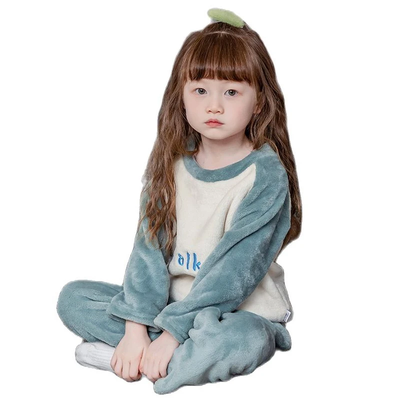 

Boys Girls Winter Pajamas Set Kids Sleepwear 2021 New Cute Thicken Flannel Toddler Child Warm 2-10Y Children Baby Homewear Suit
