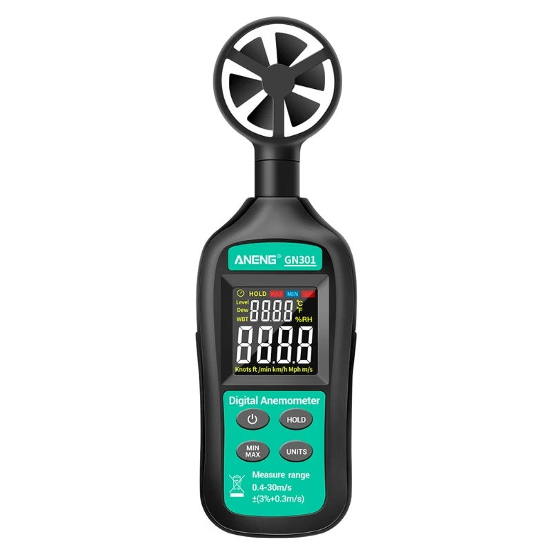 New Good GN301 Digital Anemometer 0-30m/s Wind Speed Meter Thermometer Hygrometer Tester Anemometro with LCD Backlight Display
New Good GN301 Digital Anemometer 0-30m/s Wind Speed Meter Thermometer Hygrometer Tester Anemometro with LCD Backlight Display