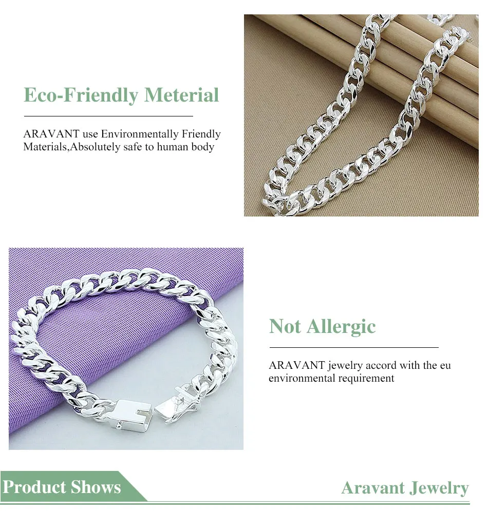 Aravant 925 Silver Jewelry Sets For Women Men Sideway Necklaces Bracelets Jewelry Gifts