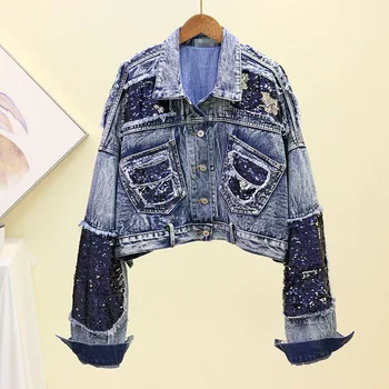 Luxury Sequined Denim Jackets Women Loose Outwear Female New Students Casual Short Jeans Coats Batwing Sleeve LT641S30
Luxury Sequined Denim Jackets Women Loose Outwear Female New Students Casual Short Jeans Coats Batwing Sleeve LT641S30
