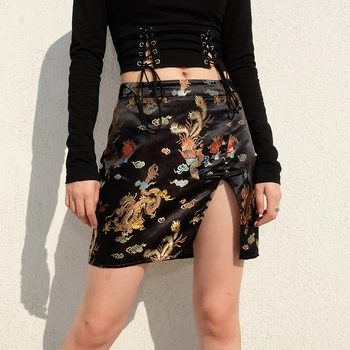 Vintage Chinese style embroidered buttocks skirt women's sexy Split side high waist A-line skirt Female party skirts 
Vintage Chinese style embroidered buttocks skirt women's sexy Split side high waist A-line skirt Female party skirts