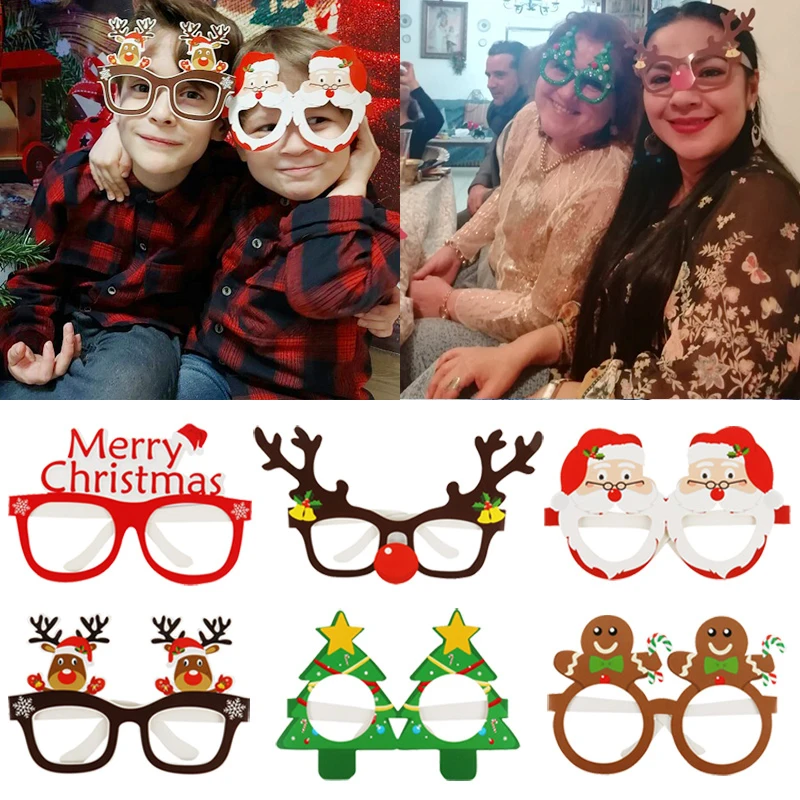 

9pcs Christmas Glasses Santa Claus Snowman Snowflake Xmas Tree Elk Paper Glasses Frame Photo Props 2021 Navidad Noel Decor Home
