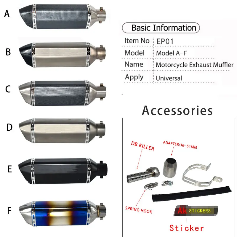 Universal Motorcycle dirt bike exhaust escape Modified Scooter laser yoshimura akrapovic Exhaust Muffle Fit for most motorcycle 
Universal Motorcycle dirt bike exhaust escape Modified Scooter laser yoshimura akrapovic Exhaust Muffle Fit for most motorcycle