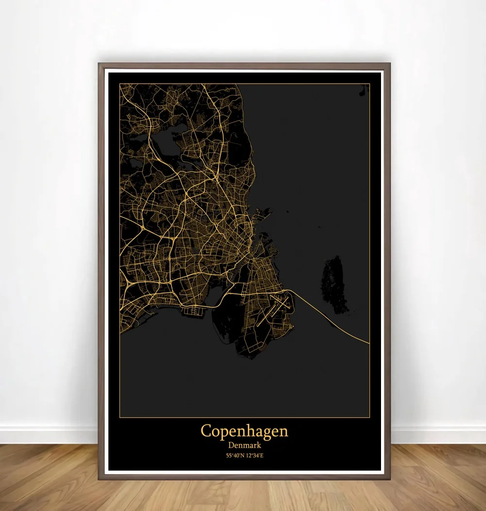 Фото Дания современный город Золотая карта холст художественный - купить