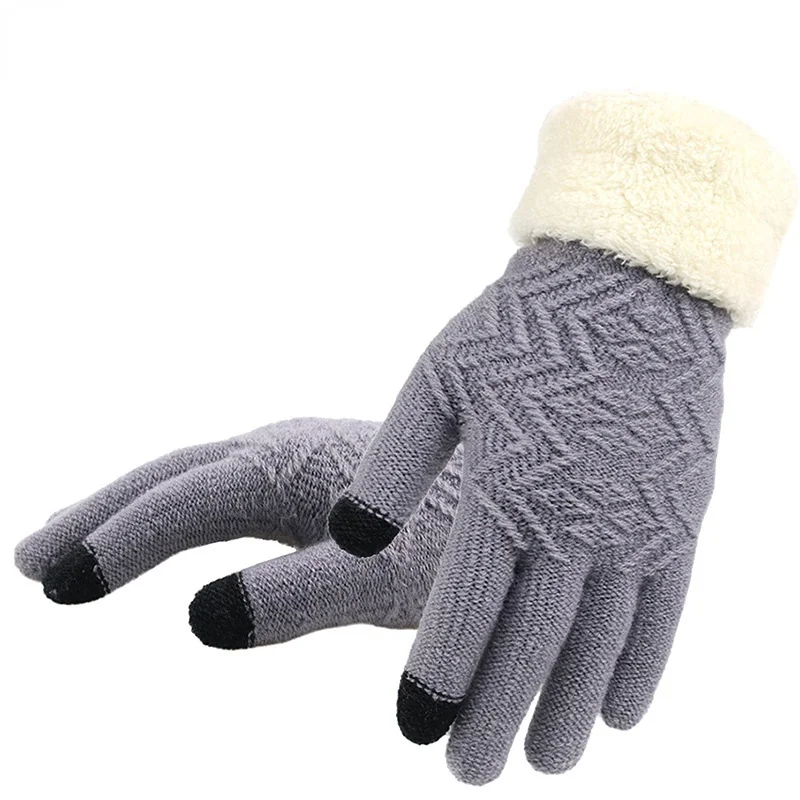 Зимние женские вязаные перчатки для сенсорного экрана плотные теплые мягкие