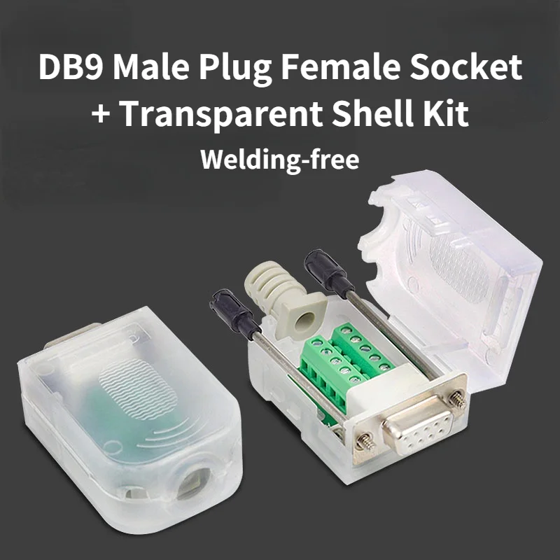 

DB9 Welding-free Male Plug Female Socket Transparent Shell Kit RS232/485/422 9 Pin Serial Port Connector D-Sub9 Adapter