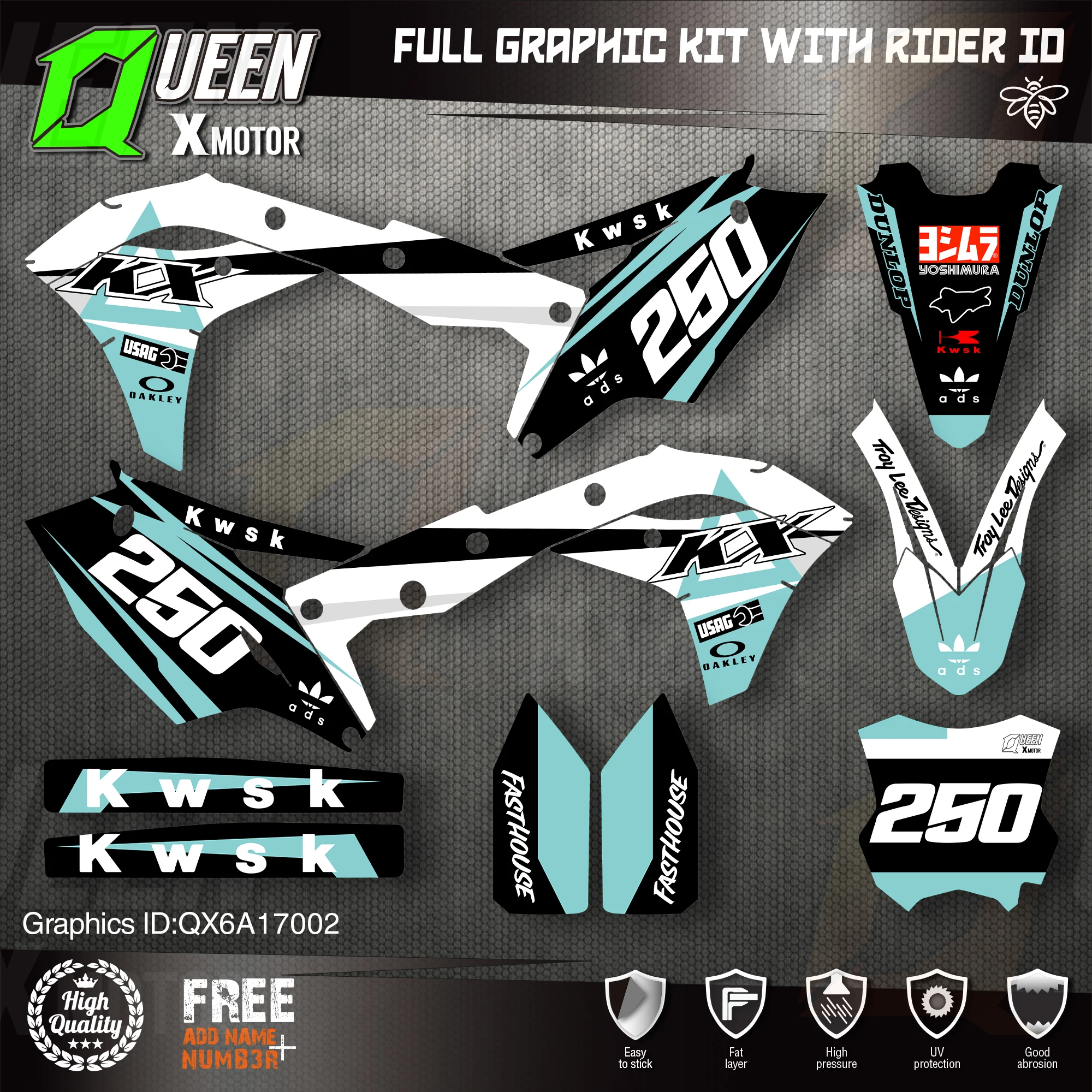 Queen X MOTOR Custom Team Graphics Decals Stickers Kit For Kawasaki Decal 2017 2018 2019 2020 KXF 250 002
Queen X MOTOR Custom Team Graphics Decals Stickers Kit For Kawasaki Decal 2017 2018 2019 2020 KXF 250 002