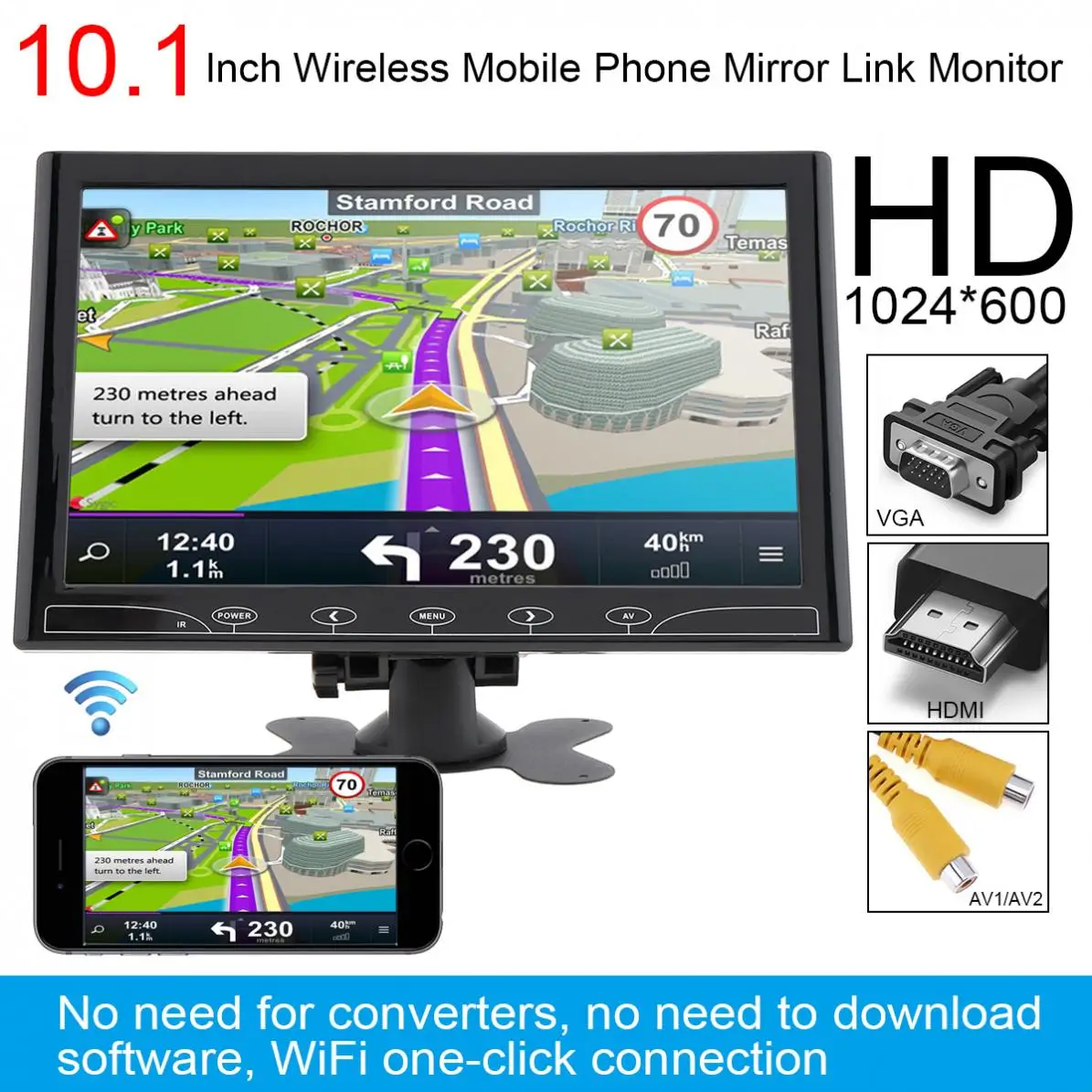 10.1 Inch HD IPS 1024*600 TFT LCD Color Car Headrest Monitor support HDMI / VGA / AV / Wireless Mobile Phone Mirror Link
10.1 Inch HD IPS 1024*600 TFT LCD Color Car Headrest Monitor support HDMI / VGA / AV / Wireless Mobile Phone Mirror Link