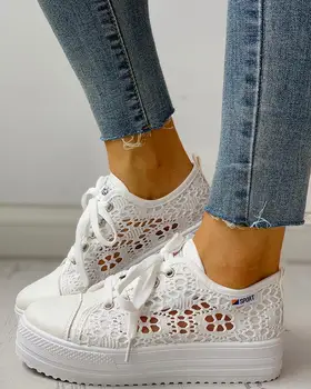 Casual Women Canvas Hollow Out Design Lace Shoes for Woman Colorblock Eyelet Hollow Out Lace-Up Sneakers
Casual Women Canvas Hollow Out Design Lace Shoes for Woman Colorblock Eyelet Hollow Out Lace-Up Sneakers
