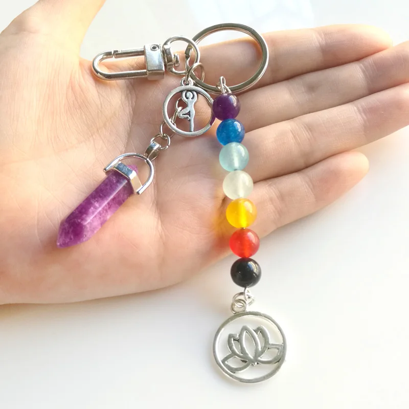 Original New 7 Chakras Energy Yoga Fitness Stone Beads Keychain Women Natural Hexagonal Column Pink Stone Key Chain Jewelry Gift
Original New 7 Chakras Energy Yoga Fitness Stone Beads Keychain Women Natural Hexagonal Column Pink Stone Key Chain Jewelry Gift