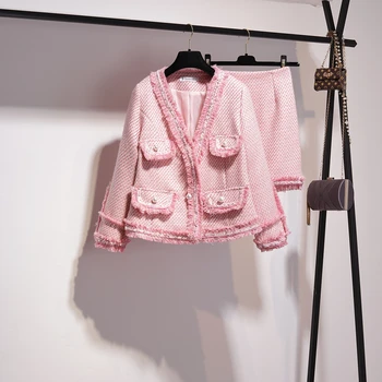 New Autumn Fashion Ladies Sets Single Breasted V Neck Tassel Pink Jacket Coat + Slim Short A-line Skirts Female Suits
New Autumn Fashion Ladies Sets Single Breasted V Neck Tassel Pink Jacket Coat + Slim Short A-line Skirts Female Suits