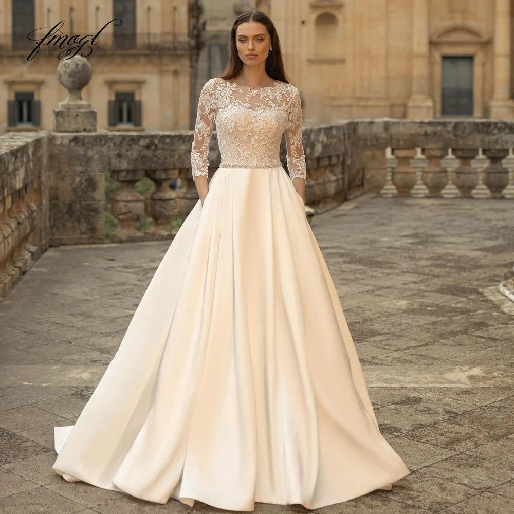 Fmogl Vestidos De Noiva Sexy Backless Lace Vintage Wedding Dress Three Quarter Applique Beaded Sashes A Line Bride Gown
Fmogl Vestidos De Noiva Sexy Backless Lace Vintage Wedding Dress Three Quarter Applique Beaded Sashes A Line Bride Gown