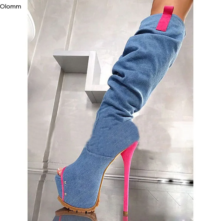 Olomm New Fashion Women Platform Mid-calf Boots Sexy Thin High Heels Boots Nice Peep Toe Blue Casual Shoes Women US Size 5-15
Olomm New Fashion Women Platform Mid-calf Boots Sexy Thin High Heels Boots Nice Peep Toe Blue Casual Shoes Women US Size 5-15