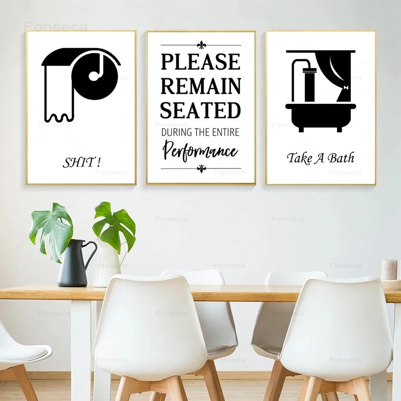 

Funny Bathroom Quote Posters and Prints Modern Home Decoration Black White Bathtub Wall Art Poster Toilet Canvas Paintings