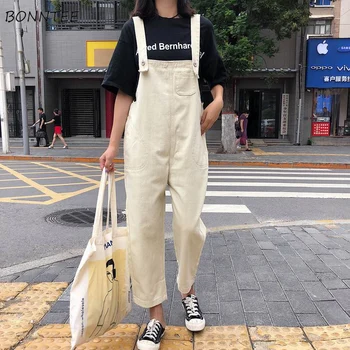 

Jumpsuits Women Strap Trouser Elegant Ulzzang BF Student Soft Womens Chic Korean Casual Harajuku Sweet High Waist Denim Jumpsuit