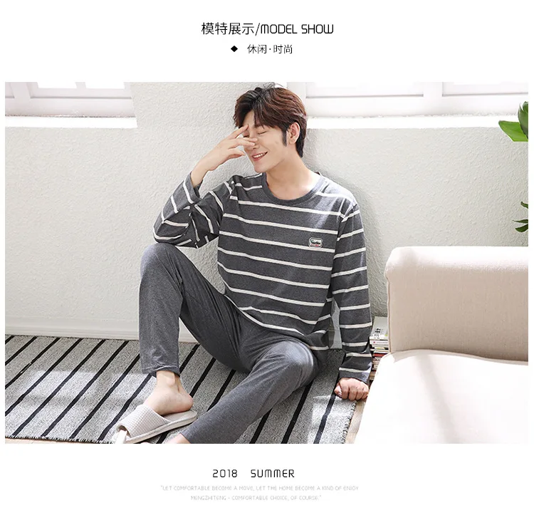 Plus Size 5XL Men's Pajamas Homewear Autumn Cotton Pajamas Set with Pants Male Sleepwear Long Sleeve Cotton Home Clothes for Men Plus Size 5XL Men's Pajamas Homewear Autumn Cotton Pajamas Set with Pants Male Sleepwear Long Sleeve Cotton Home Clothes for Men
