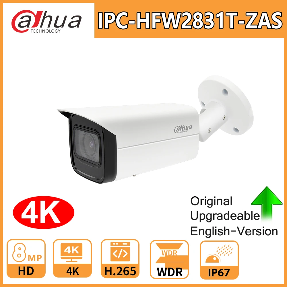 Dahua IP Camera Security 4K 8MP IPC-HFW2831T-ZAS PoE Slot H.265 WDR Starlight IP67 IVS H.265+ Built-in IR LED IR 60 m
Dahua IP Camera Security 4K 8MP IPC-HFW2831T-ZAS PoE Slot H.265 WDR Starlight IP67 IVS H.265+ Built-in IR LED IR 60 m