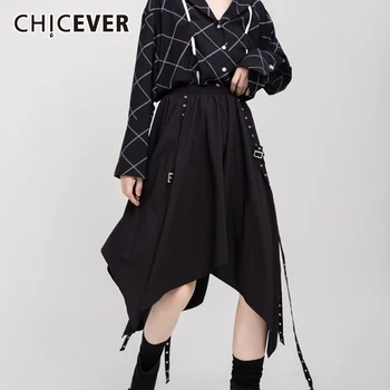 CHICEVER Asymmetric Hem Skirt For Women High Waist Patchwork Lace Up Punk Style Black Skirts Female 2020 Fashion New Style Tide 
CHICEVER Asymmetric Hem Skirt For Women High Waist Patchwork Lace Up Punk Style Black Skirts Female 2020 Fashion New Style Tide