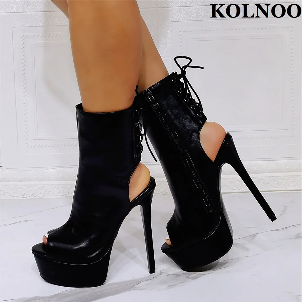 

Kolnoo Handmade New Classic Ladies High Heel Pumps Cross Shoelace Peep-toe Slingback Sexy Evening Xmas Party Fashion Prom Shoes