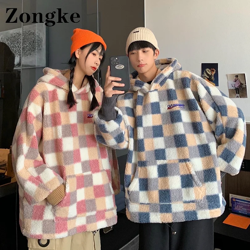 Кашемировая Толстовка Zongke в клетку Мужская корейская модная толстовка мужская